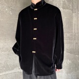 潮流新中式丝绒金属盘扣立领长袖男女衬衣禅意风衬衫5221P105，男装衬衫，电商A246
