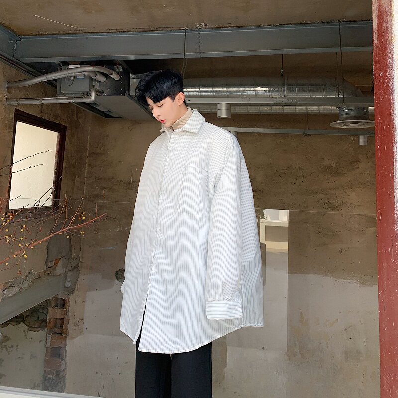 韩原单条纹复古气质百搭宽松棉衬衣A261-9095-P115，男装衬衫，电商A246