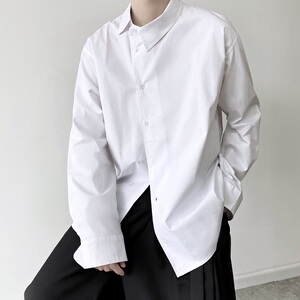 山本暗黑系个性斜领设计长袖男女衬衣简约纯色冷淡风衬衫3951P70图片