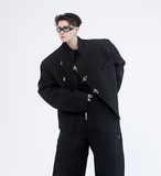 秋冬暗黑中式立领个性金属扣设计短款男女西服外套潮流5104P140，男装西服，电商A246