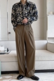 早秋个性高级感简约潮流阔腿拖地纯色百搭男长裤垂感气质3710-P75，男装休闲裤，电商A246
