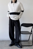 秋季个性撞色破洞袖设计polo衫潮流复古翻领长袖男女T恤3856P70，男装T恤，电商A246