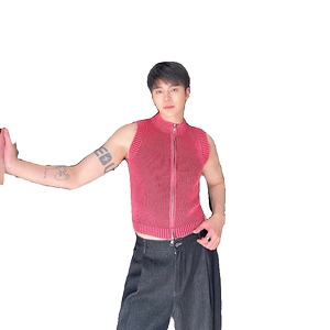 春夏新款立领拉链短款针织弹力背心痞帅潮流百搭款坎肩MY61P70图片