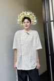 夏季新中式重工艺绣亮片珍珠盘扣立领男女短袖衬衣5262P115，男装T恤，电商A246