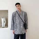 韩版痞帅翻领个性法式复古浮雕纹理气质垫肩衬衣男外套5058-P85，男装衬衫，电商A246