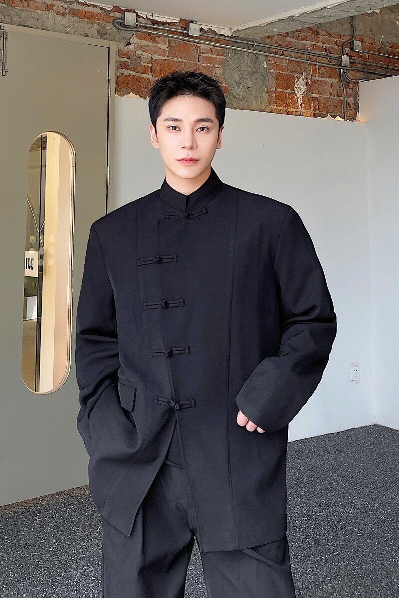 新款新中式盘扣高级感痞帅立领西装外套男休闲外套西服5166-P145,男装西服,电商A246