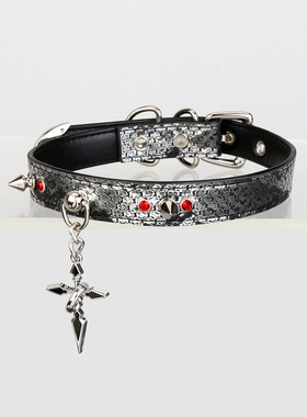 蛇皮小众项圈choker手作朋克哥特亚文化PUPPY项圈亚马逊热品