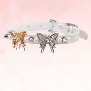 蝴蝶头层牛皮项圈克复古项圈chocker颈带项圈定制刻字手工皮具