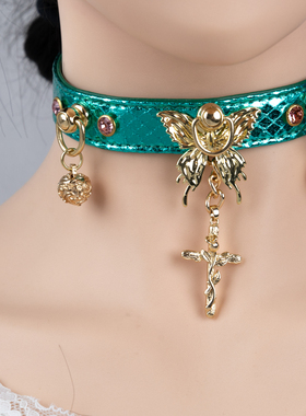 项圈定制刻字女m链子K9手工皮具外出十字架铃铛