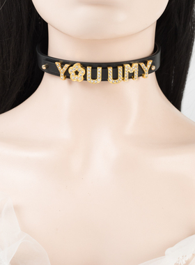 项圈定制刻字女m镶嵌手工皮具字母定做简约日常亚文化choker