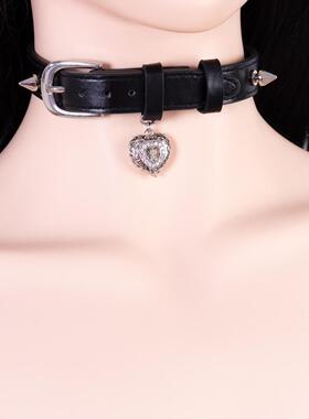 项圈定制刻字女m真皮手工皮具爱心铃铛配饰男m