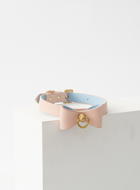 项圈定制刻字手工皮具外侧女m牵引绳蝴蝶结送铃铛真皮k9