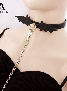 项圈定制刻字手工皮具外侧女m牵引绳链子k9恶魔翅膀铃铛