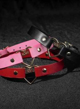 爱心项圈女项链牵引绳颈带choker男用定制刻字链子