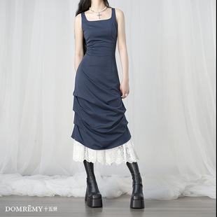 Domremy十五世【海浪蕾丝】夏设计感掐腰气质不规则摆吊带连衣裙
