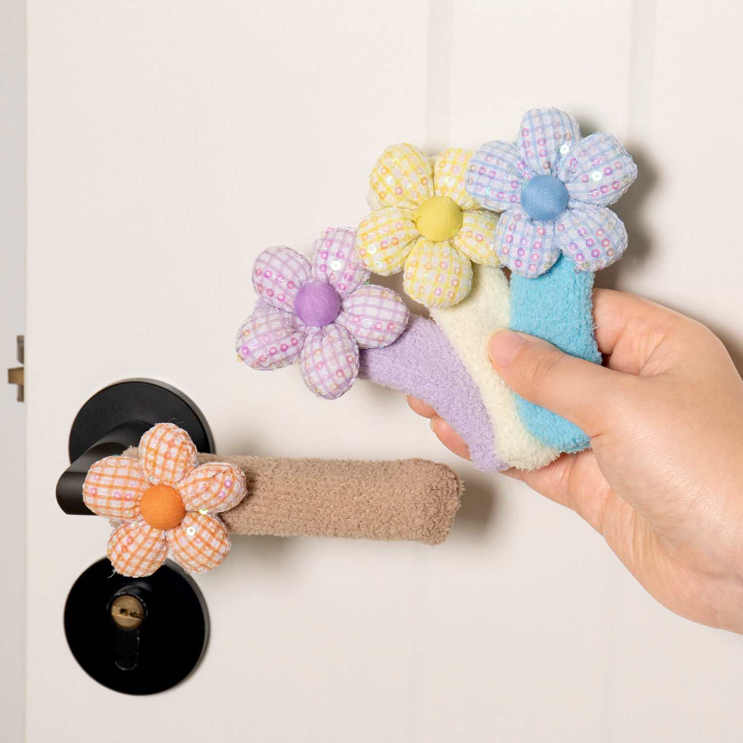 门把手保护套防磕碰柔软针织门把套入户门卧室防撞通用门锁套家用