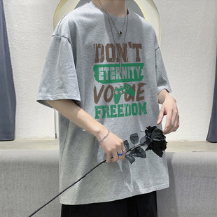 港短袖牌上衣复古五分创意T恤印花衫男美式风潮半袖衣服学生夏季