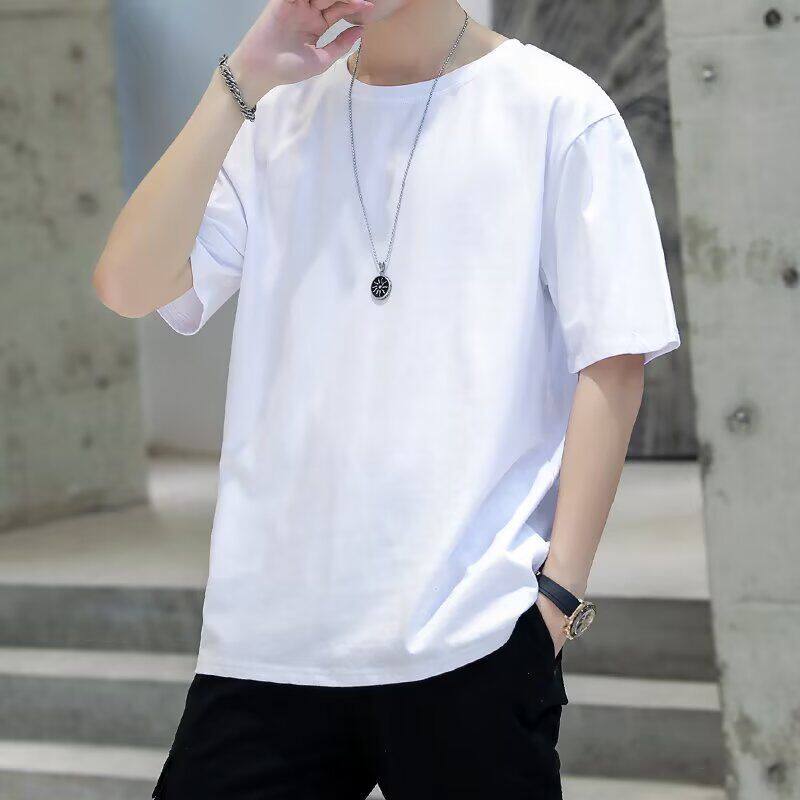 休闲宽松纯色情侣短袖打底衫T恤白色百搭体恤纯黑半袖衣服上衣男