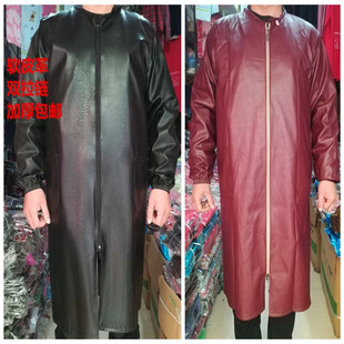 皮大褂工作服加肥加大PU皮革正穿双拉链防水罩衣带帽围裙加厚加长