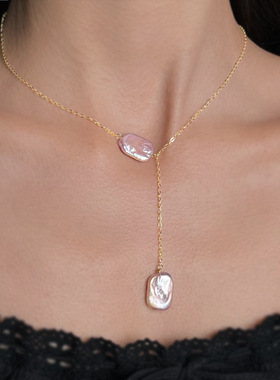 原创设计粉紫淡水巴洛克珍珠项链