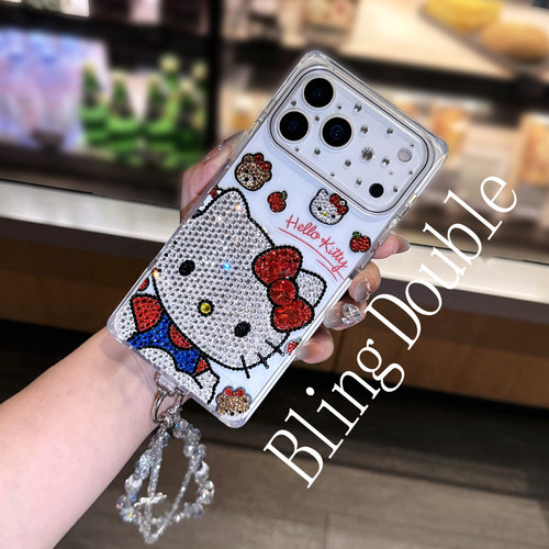 适用于iPhone18ProMax水钻手机壳女款17可爱16plus卡通猫15防摔链
