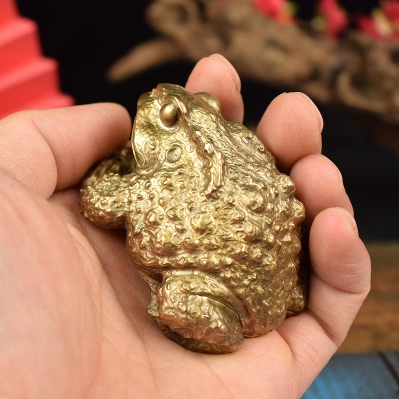 纯铜呱呱来财香插招财金蟾手把件