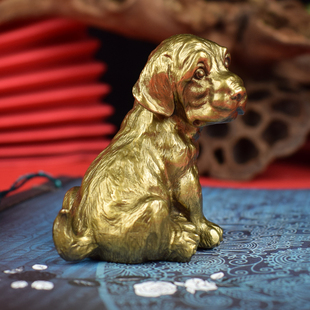 铜实心中式 招财狗摆件文玩创意生肖狗旺财书房客厅桌面工艺品礼品