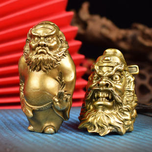 铜实心招财钟馗天官赐福小摆件随身挂件天师把玩手把件收藏工艺品