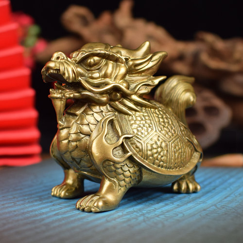 铜实心招财镇宅龙龟霸下桌面摆件