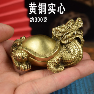 铜实心招财龙龟把玩手把件办公桌霸下摆件祥瑞麒麟茶宠镇纸工艺品