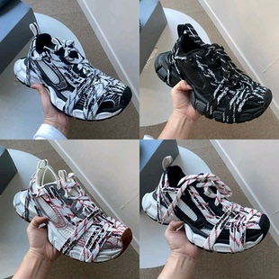 巴黎风新款字母涂鸦疯狂绑带做旧复古老爹鞋男女休闲低帮运动板鞋