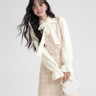 女装 蝴蝶结针织衫 秋冬新款 纹背心连衣裙 温柔两件套 小香风格 大码