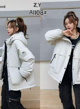 欧货时尚连帽工装冲锋衣女2025冬季新款户外宽松加厚保暖棉衣外套