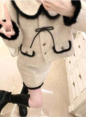 小香风毛呢短裙套装女秋冬装韩系女主氛围感穿搭富家千金风两件套