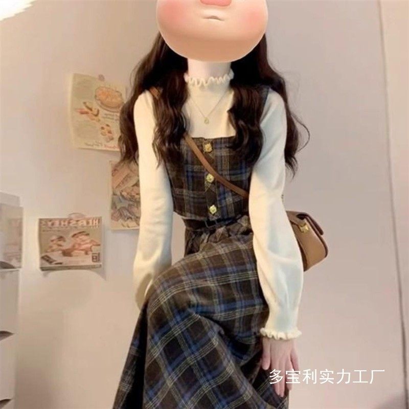 格子连衣裙子女2025新款入秋冬季学院小香风韩系穿搭一整套装长裙