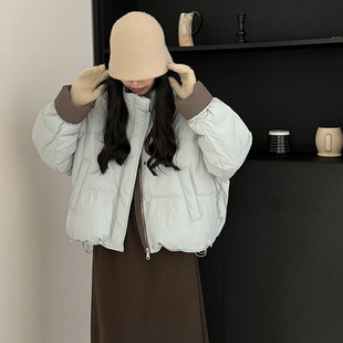 高级感白鸭绒短款羽绒服女2025冬季新款加厚甜美撞色韩系面包服潮