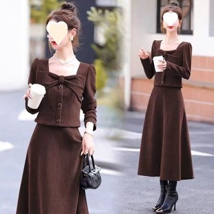 感气质名媛半身裙套装 新品 两件套百搭 法式 小香风连衣裙女秋冬新款