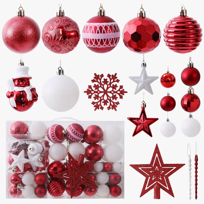 新款圣诞球106pcs塑料异形哑光闪粉彩绘套装圣诞树装饰品挂件吊球