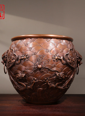 艺品江山紫铜书房玄关聚宝铜缸