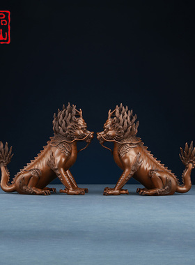 艺品江山纯紫铜御花园獬豸摆件