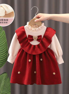 宝宝拜年服冬龙年女童红色连衣裙