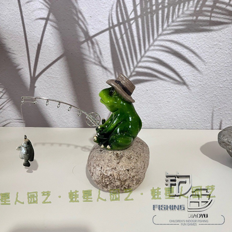 蛙星人园艺流水摆件仿真钓鱼青蛙