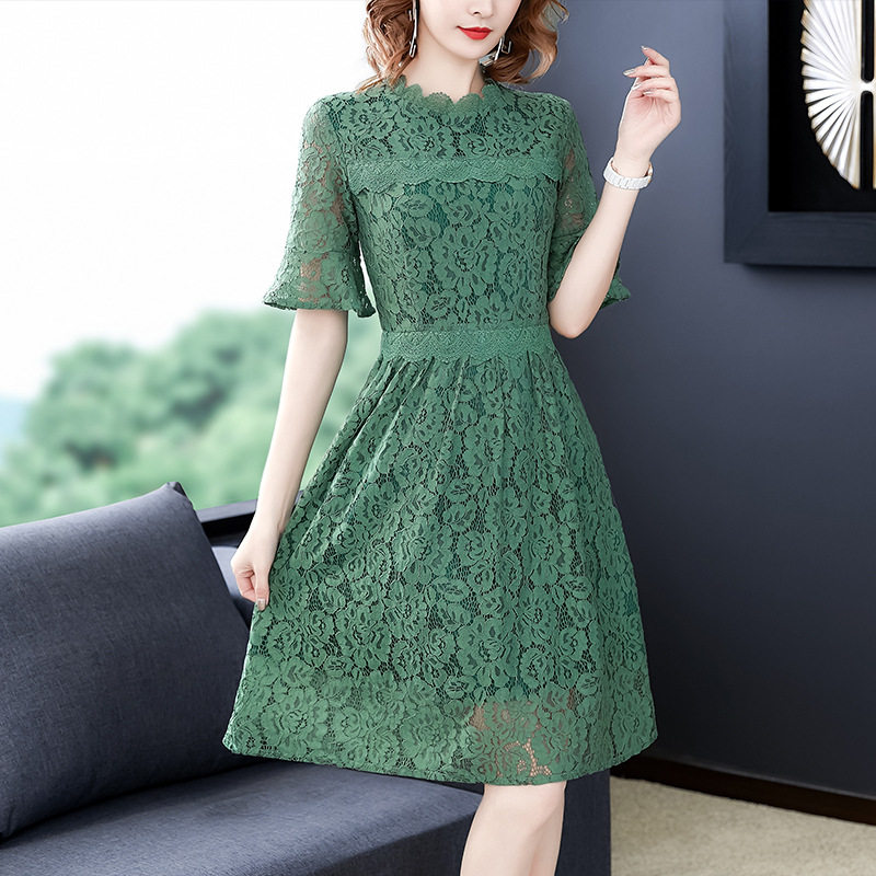 2019夏新款喇叭袖收腰镂空中袖A字中长裙女装气质优雅蕾丝连衣裙在类目 女装/女士精品, 连衣裙中 - 来自Buy2taobao.com提供专业的淘宝代购服务