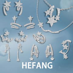 [新品]HEFANG星光飘带何方耳环流星多层耳钉女轻奢流星飘带项链