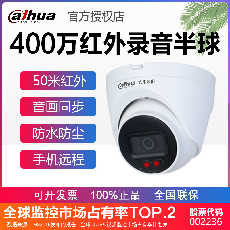 大华400万高清摄像头红外夜视录音网络监控半球DH-IPC-HDW1430V-A