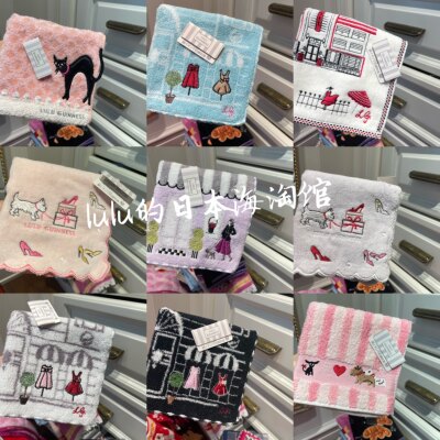 国内现货包邮～日本采购lulu guinness纯棉猫咪裙子毛巾方巾手帕