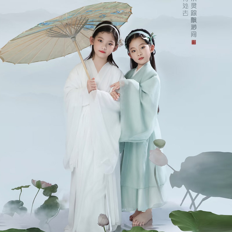 汉服女童青蛇白蛇舞蹈服儿童六一古典演出中国风超仙魏晋风古装夏