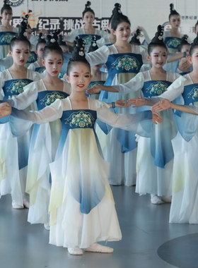 女童古典舞演出服齐胸襦裙少儿中国舞大摆裙唐制改良汉服舞蹈服