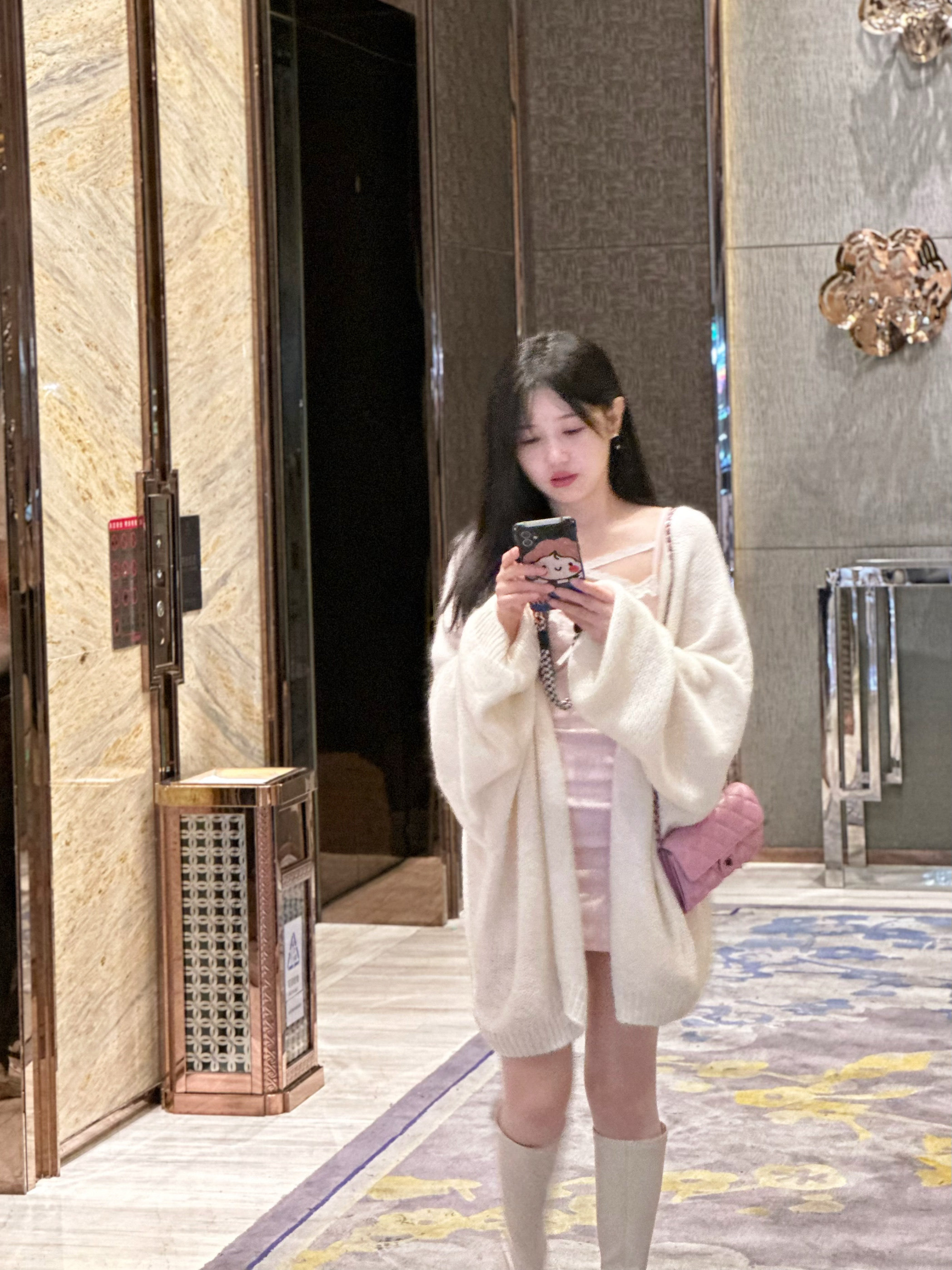 HOEOYEAN唤翼小个子纯欲风慵懒马海毛中长款毛衣外套奶乎乎针织衫