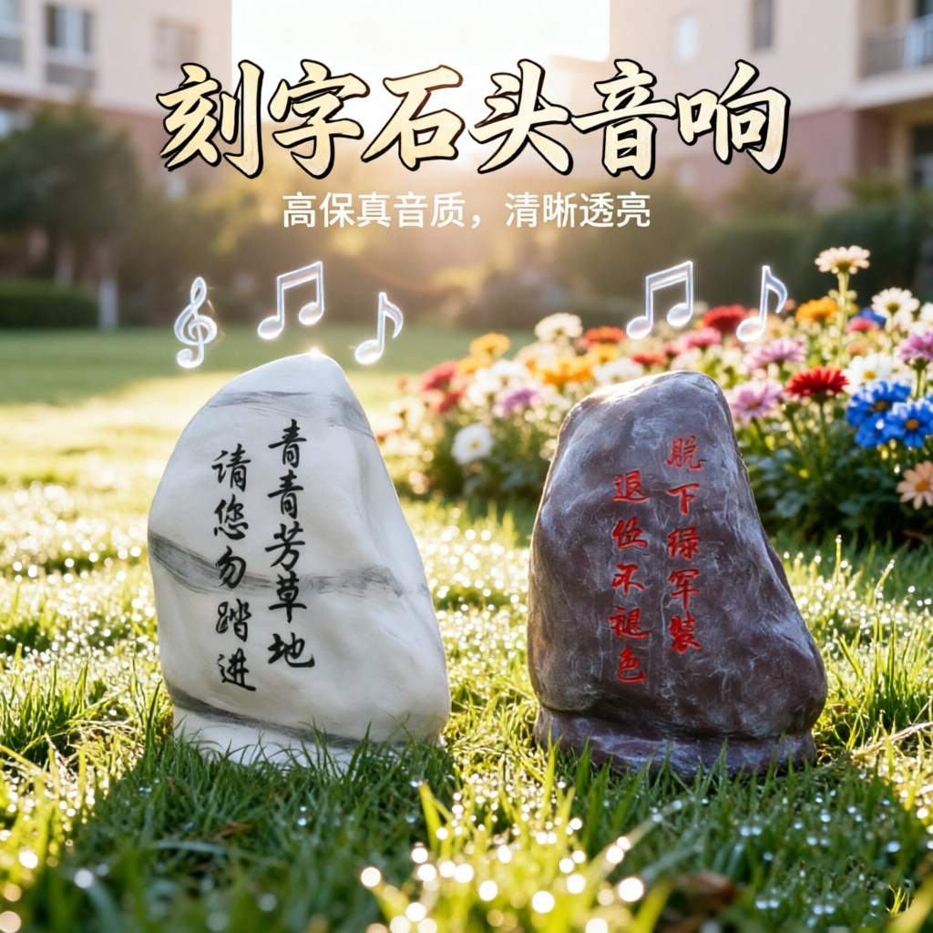 玉柱音箱仿石头户外防水草坪音响室外广告标语公园园林文字喇叭1
